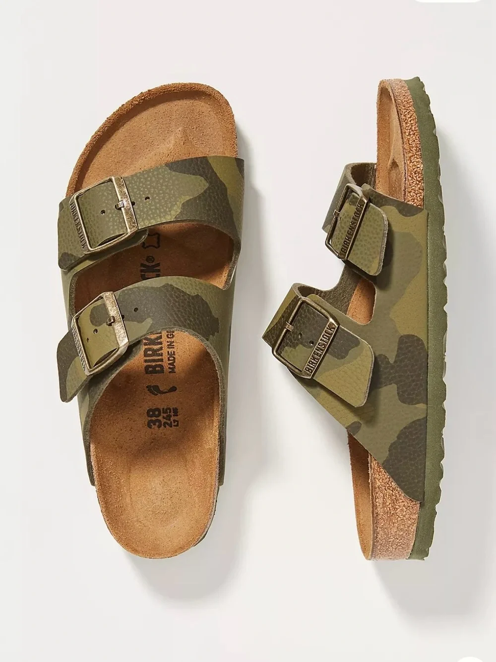 BIRKENSTOCK ARIZONA DOUBLE BUCKLE DESERT SOIL CAMO GREEN GORPCORE EUC Sz38 7-7.5